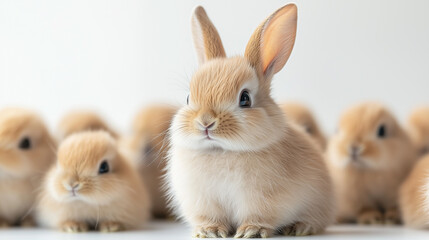 Fototapeta premium Lovely baby bunnies posing on white background easter