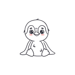 Cute cartoon penguin isolated on white. Doodle illustration for kids or babies t-shirt design, room decoration, Christmas cards. Vector 