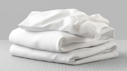 A neat pile of fresh bed sheets isolated on a transparent background, showcasing the softness and cleanliness of the linens in a versatile, high-quality PNG format.