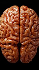 Close-up of a human brain model on a black background