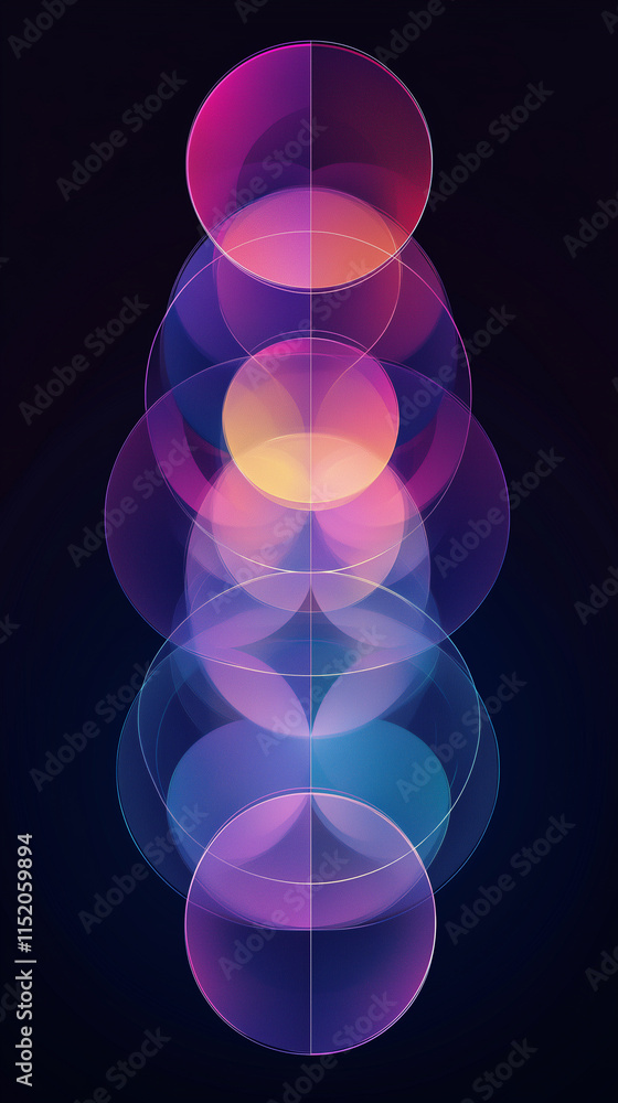 Poster colorful overlapping circles creating gradient effect on dark background mobile wallpaper