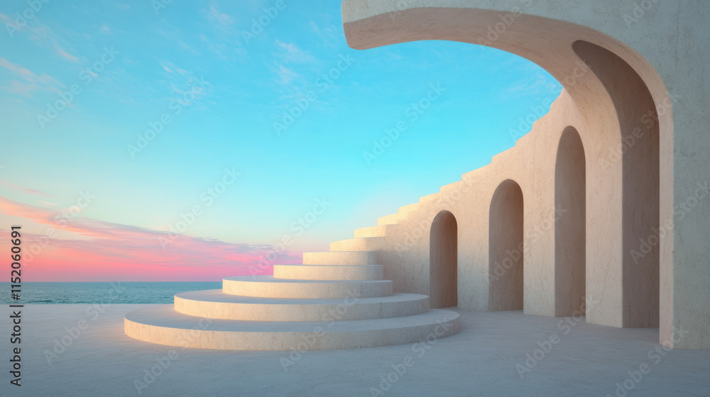 Poster eternity, a visually striking image of a surreal spiral staircase that appears to ascend infinitely,