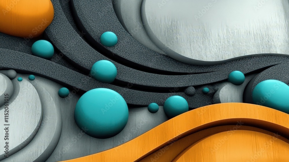 Poster dynamic abstract design with orange and turquoise elements on gray background
