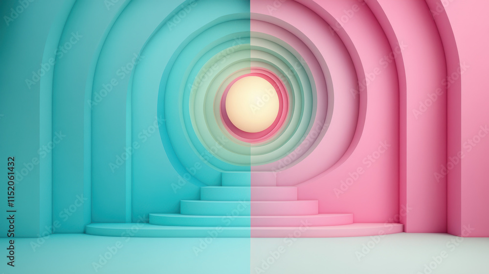 Poster eternity, a surreal image featuring an infinite staircase that spirals around a glowing element, cre