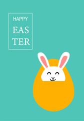 Cute easter card design featuring smiling bunny in egg. Easter abstract modern geometry card.