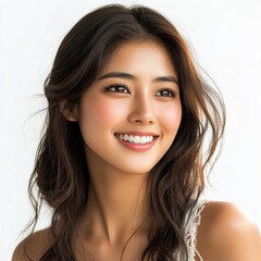 Obraz premium A portrait of a beautiful young Latin woman smiling, capturing her charm and elegance.