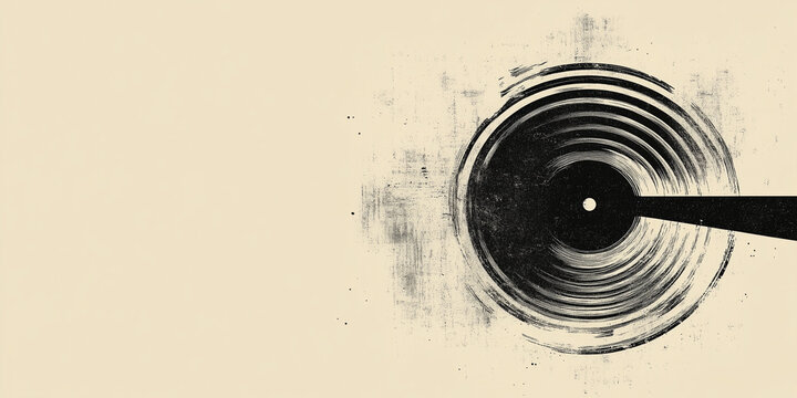 Spinning vinyl record celebrating world radio day on beige background copy space - Powered by Adobe