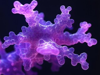 A close-up of a vibrant, abstract coral-like structure in purple hues.