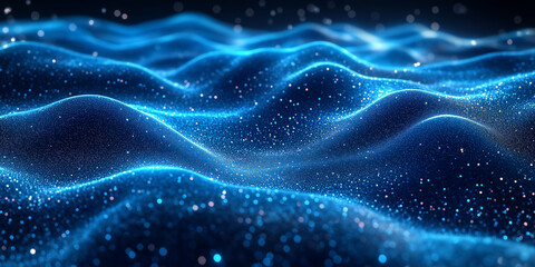 Glowing blue digital waves creating abstract landscape background