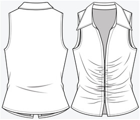 SLEEVELESS SHIRT WITH CENTER FRONT RUCHING DETAIL DESIGNED FOR WOMEN YOUNG WOMEN AND TEEN GIRLS IN VECTOR FILE