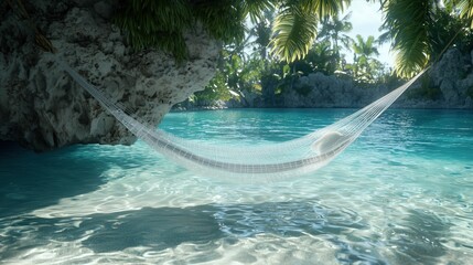 Serene Hammock Over Crystal Clear Waters in Tropical Paradise
