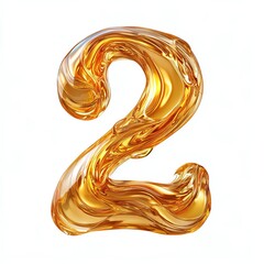Fototapeta premium Artistic representation of the number two made with golden liquid swirls.