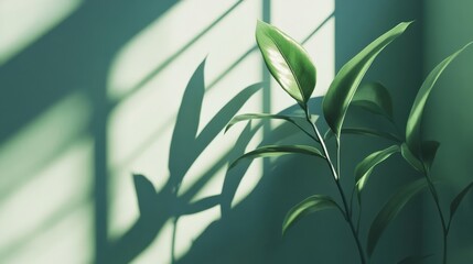 A leafy green plant is sitting in front of a window