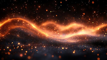 Obraz premium Radiant particles shape a vivid energetic wave against a dark background wallpaper image