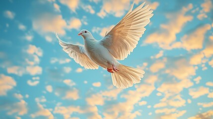 Obraz premium White Dove in Flight Against a Beautiful Sky Background