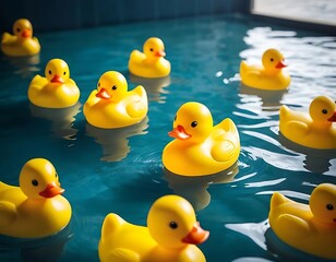 Yellow Rubber Duck Floating on Calm Water with a Soft Background
