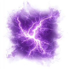 A purple electricity lightning flash isolated on a transparent or white background in PNG format.