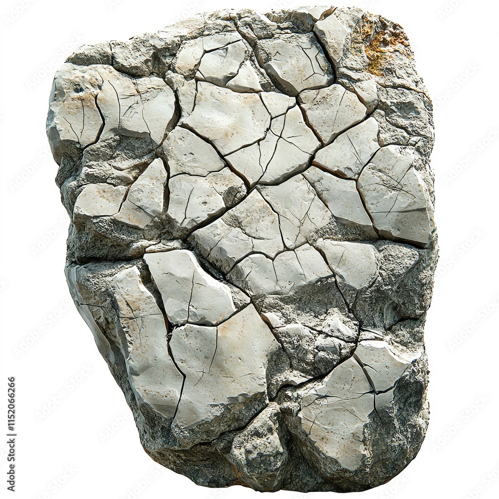 Poster a close-up of a cracked stone surface showcasing natural textures and patterns.