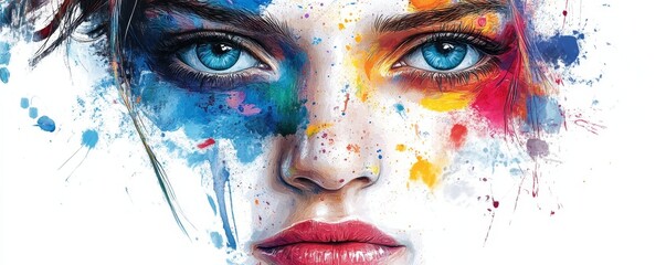 Face With Colorful Paint Splashes, Generative AI