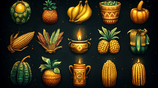 Kinara with candles, corn, pumpkins, and other traditional kwanzaa fruits celebrating african heritage and culture