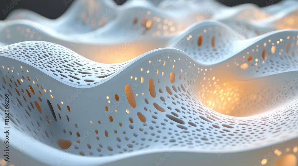 Poster a 3d-rendered futuristic microchip with organic, fluid-like patterns, symbolizing neural network-ins