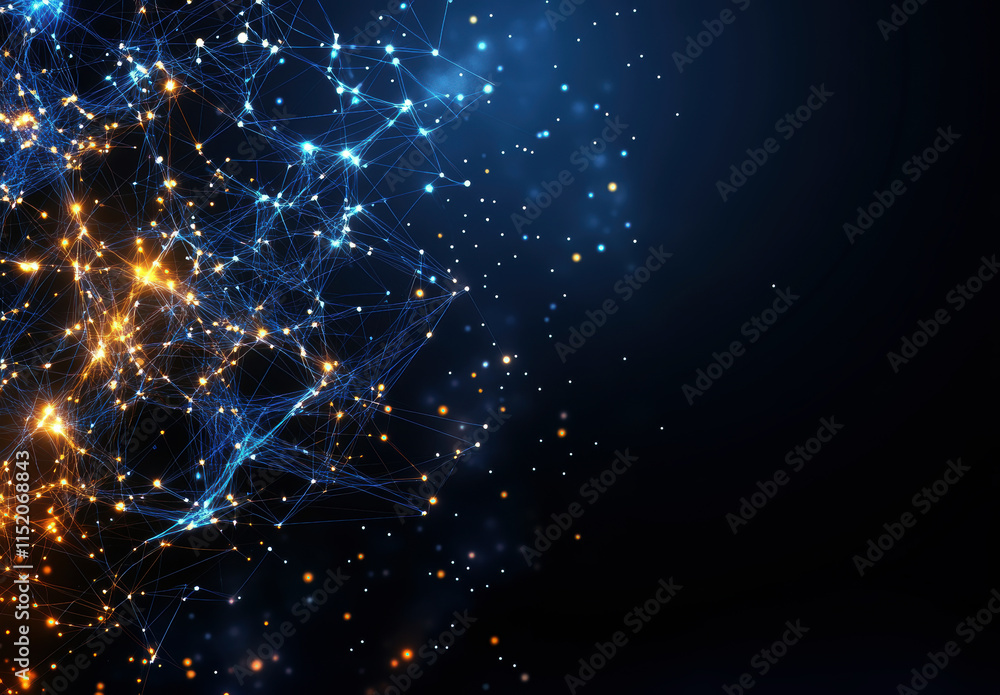 Poster this image showcases a vibrant network of glowing nodes and lines, symbolizing connectivity and comp
