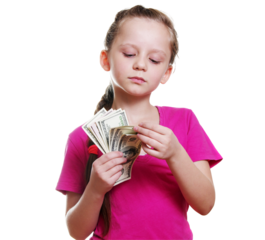 Small girl holds dollar notes