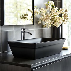 Modern Black Bathroom Sink with Faucet