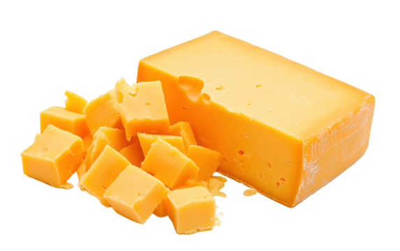 Bar of Cheddar Cheese and on transparent or white background,png