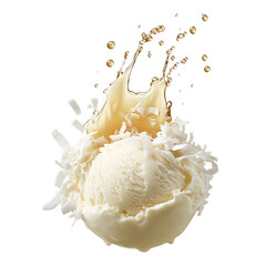 Coconut ice cream with splash and flakes  
