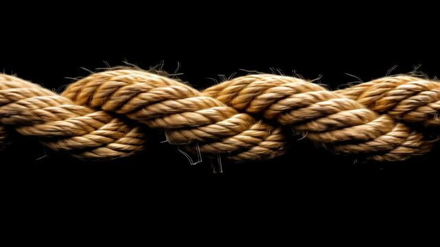 Natural fibers twisted together create a strong rope with a textured surface against a dark background