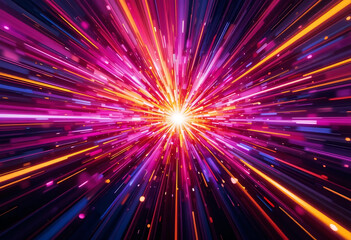 Naklejka premium Vivid Burst of Radiant Multicolored Light Rays and Shimmering Particles