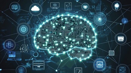 AI brain network, digital intelligence, technology.