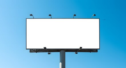 Obraz premium Outdoor pole billboard on blue sky background with mock up white screen 