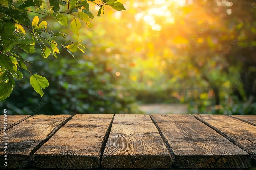 Poster wooden table with empty background for product display.