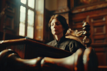 Obraz premium Generative AI Image of young Senior male female Judge in Courtroom Wearing Robes