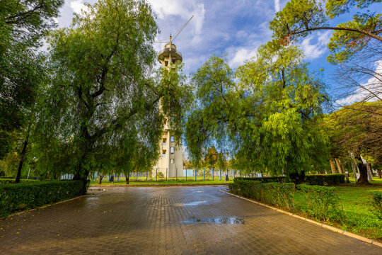 Izmir, T&uuml;rkiye - December 09, 2024 : Izmir Parachute Tower is a parachute tower located within the borders of Kulturpark in Izmir, Turkey