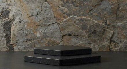 3d render, natural hexagon podium concept, mockup, template, stone podium display in wall shadow background. Scene for product display. Realistic podium Illustration.