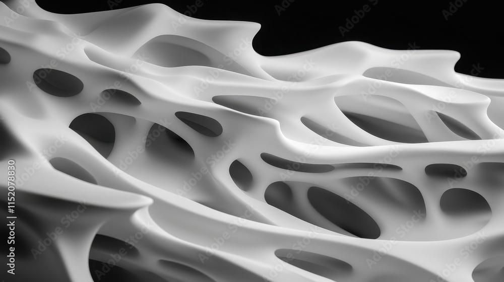 Poster abstract white organic structure with fluid curves and open spaces