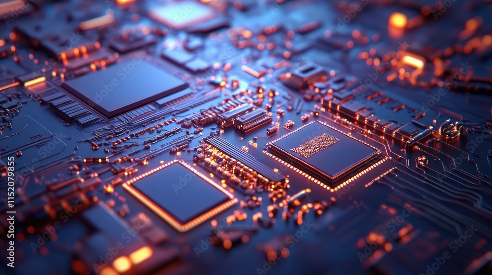 Poster a close-up of a microchip fabrication process, showing uv light exposure and fine patterns being etc