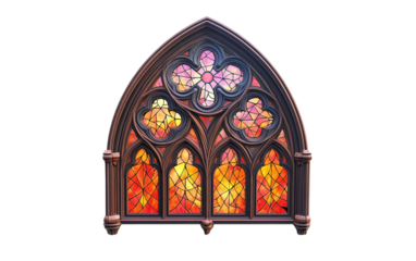 Gothic Stained Glass Window on transparent or white background,png