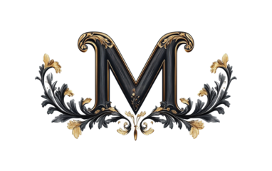Gothic style font letter M logo on transparent or white background,png