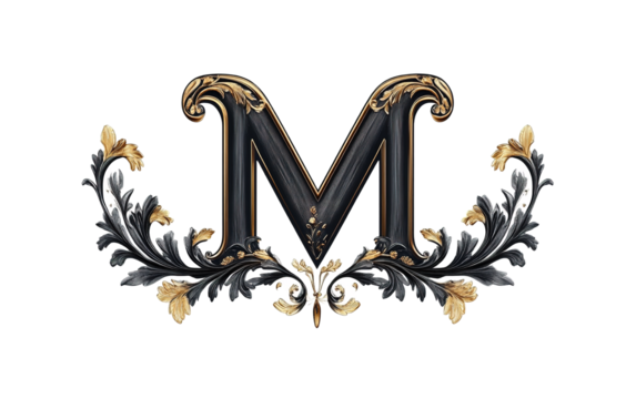 Gothic style font letter M logo on transparent or white background,png