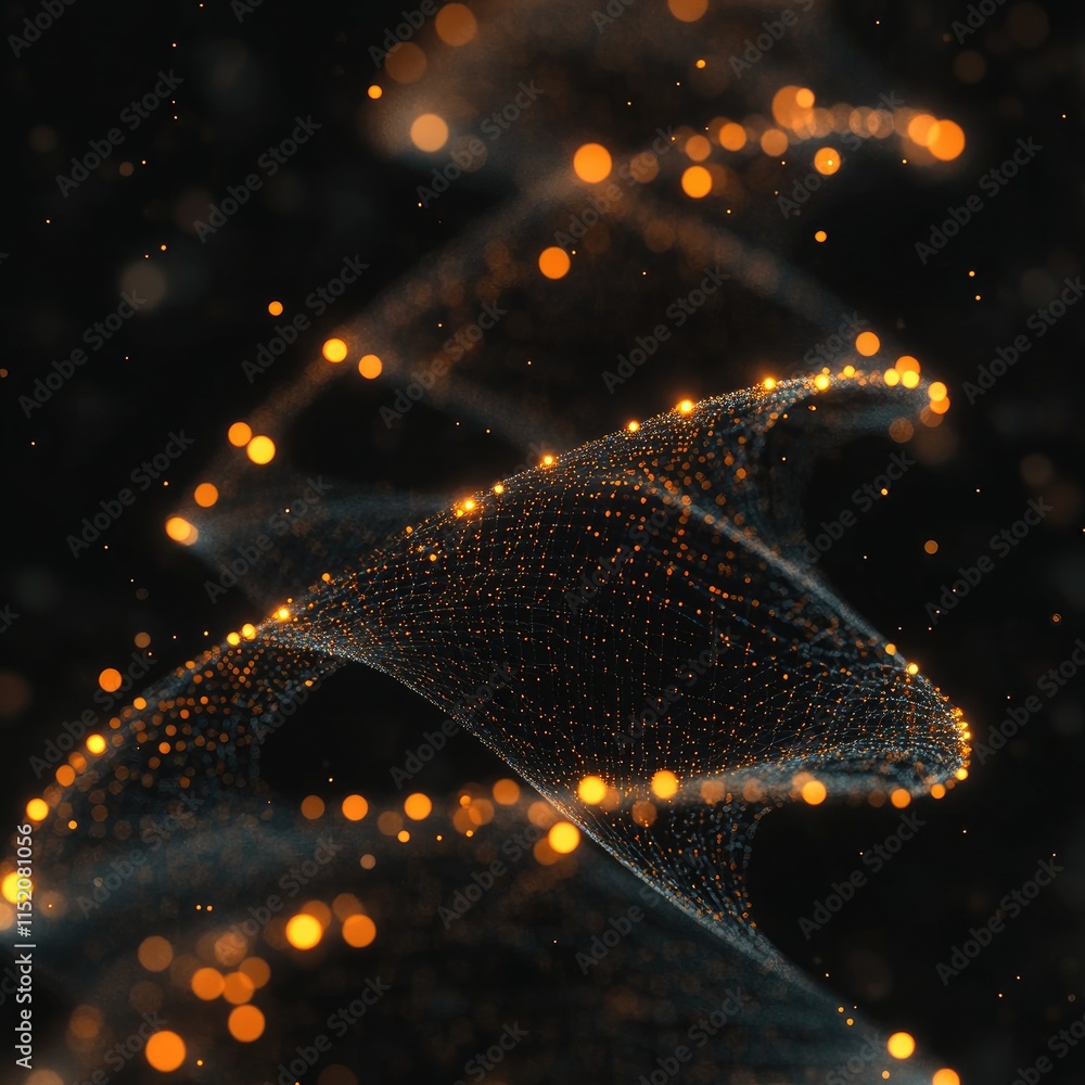 Poster abstract digital wave with glowing particles representing movement and energy.