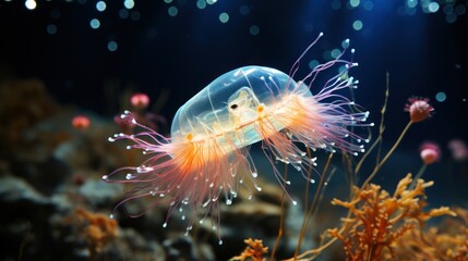 Naklejka premium Mesmerizing Pink Jellyfish in Ocean Depths