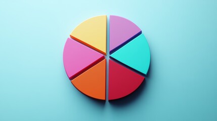 Fototapeta premium Colorful pie chart representing data segments creatively on a blue background.