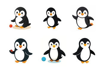 Set of penguin vector illustrations on white background