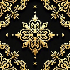 Islamic gold Ornamental seamless pattern on black background.
