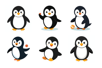 Set of penguin vector illustrations on white background