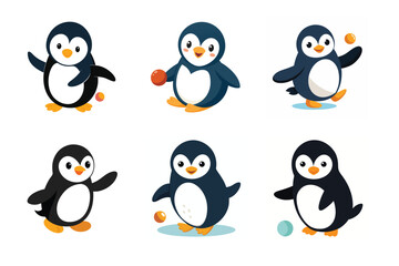 Naklejka premium Set of penguin vector illustrations on white background